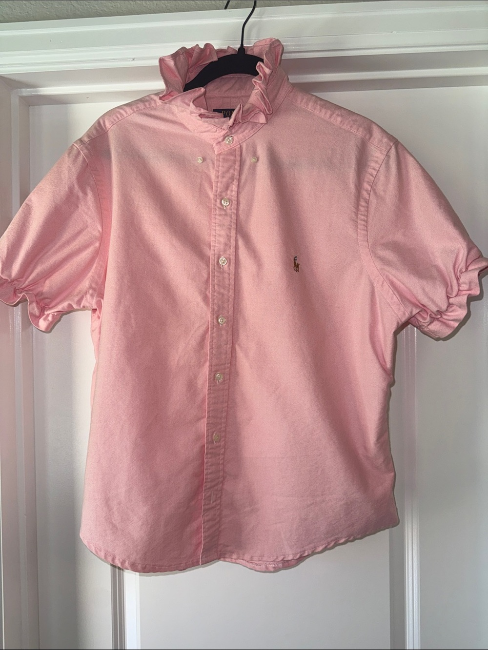 Ralph Lauren Polo Custom Pink Ruffle Sleeve Shirt Size L
